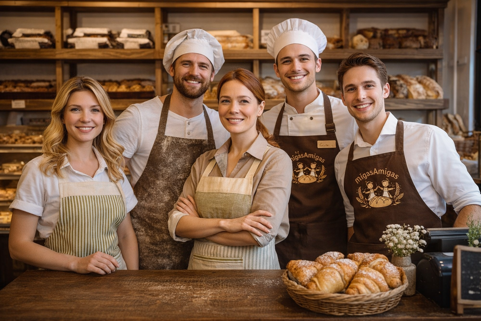 un grupo de panaderos, camareros y tabajadores de migasAmigas