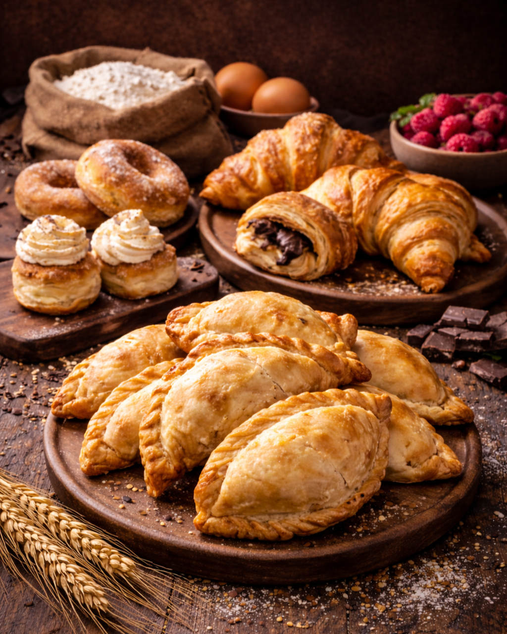 empanadas y bolleria sobre una mesa